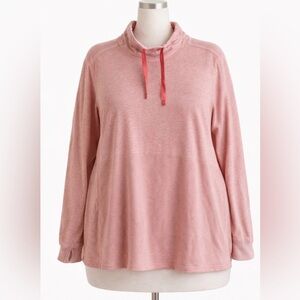 LL Bean Pullover Womens 2X Pink Funnel Neck Drawstring Sweatshirt Cozy